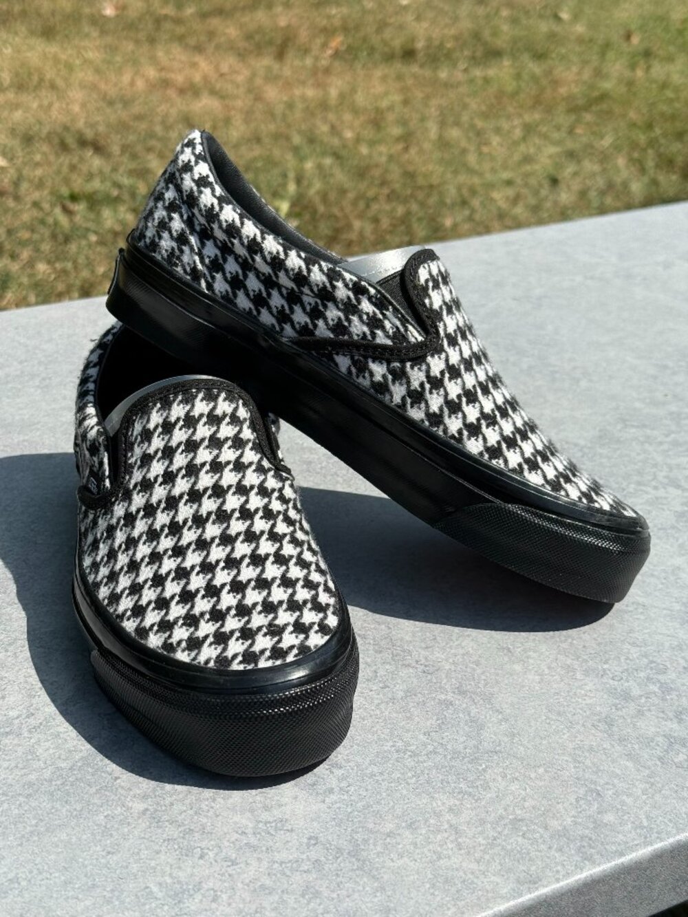Vans Classic Slip-On Womens 6 Houndstooth Black White Preppy Y2K Skate Shoe 4229